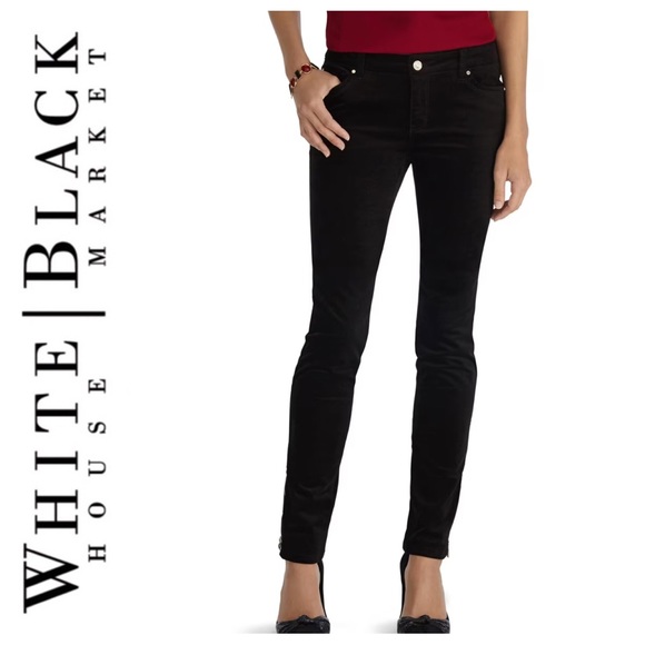 WHITE HOUSE BLACK MARKET BLACK VELVET ANKLE ZIP SKINNY JEANS SIZE 4 - Picture 1 of 16